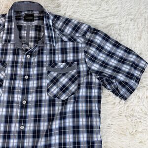 7 Diamonds Mens Plaid Short Sleeve Button Down Shirt XXL Blue White Black Casual